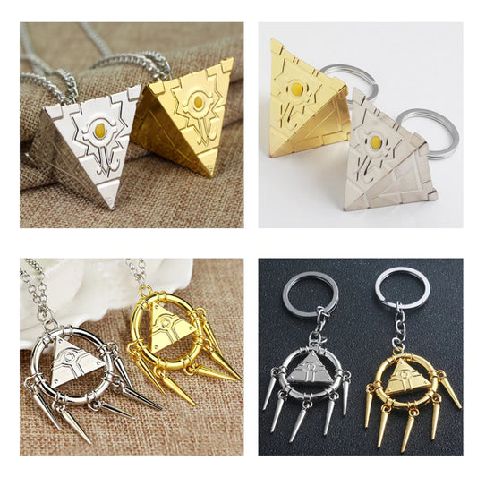 Yu-Gi-Oh - Yugi Muto Millenium Puzzle, Millennium Wheel Wisdom Keychains & Necklaces 